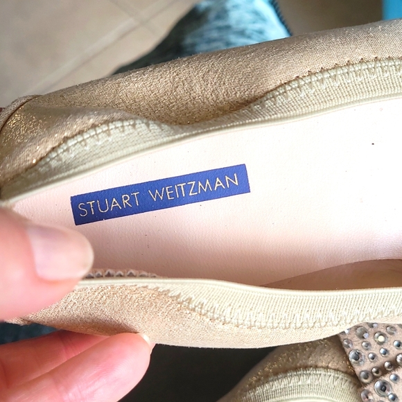 Stuart Weitzsman: Fanny Stardust Rhinestone & gold ballet flats. Holiday. - Picture 5 of 9